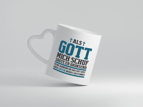 Als Gott mich schuf | Kreuz | Religion - Herzhenkel Tasse - Kaffeetasse / Geschenk / Familie