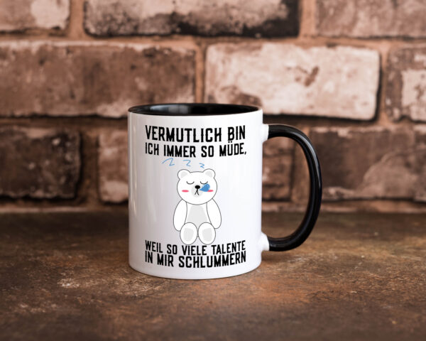 Viele Talente schlummern | schlafender Bär | Superman | Held Farbige Tasse - Kaffeetasse / Geschenk / Familie