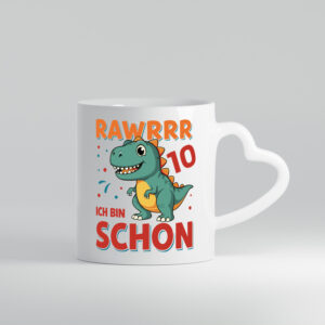 10. Geburtstag | 10 Jahre | Raw Raw ich bin schon 10 | T-Rex - Herzhenkel Tasse - Kaffeetasse / Geschenk / Familie