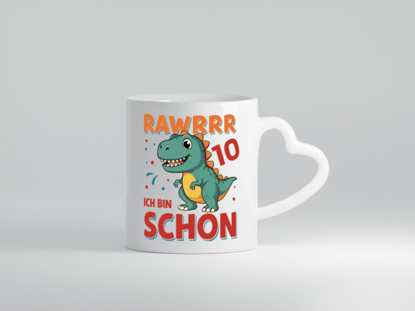 10. Geburtstag | 10 Jahre | Raw Raw ich bin schon 10 | T-Rex - Herzhenkel Tasse - Kaffeetasse / Geschenk / Familie