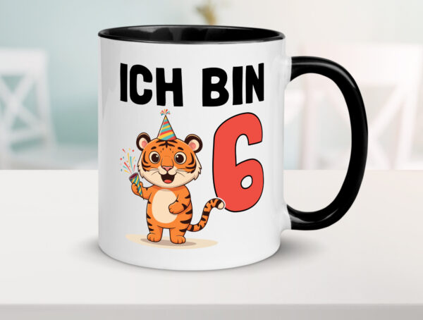 6. Geburtstag | 6 Jahre | Tiger | Geburtstag Farbige Tasse - Kaffeetasse / Geschenk / Familie