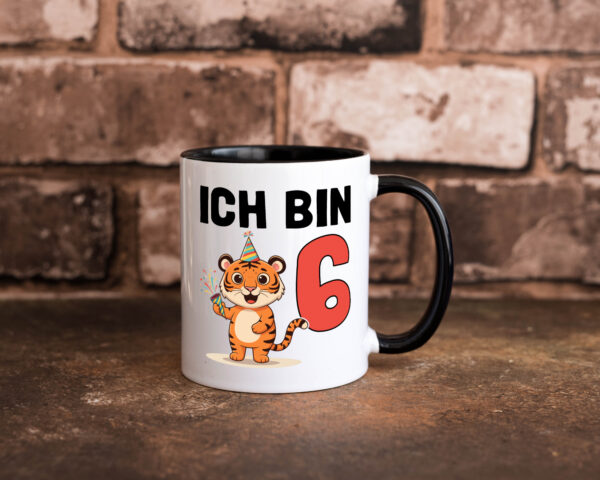 6. Geburtstag | 6 Jahre | Tiger | Geburtstag Farbige Tasse - Kaffeetasse / Geschenk / Familie