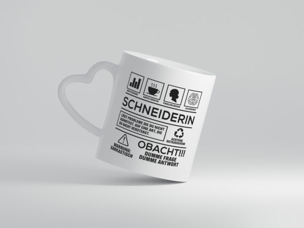 Achtung Probleme Schneiderin | Beruf Schneiderei - Herzhenkel Tasse - Kaffeetasse / Geschenk / Familie