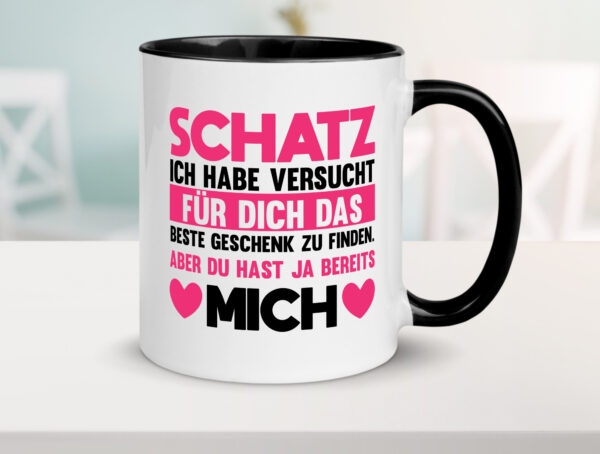 Schatz ich hab das beste Geschenk | du hast ja mich Farbige Tasse - Kaffeetasse / Geschenk / Familie