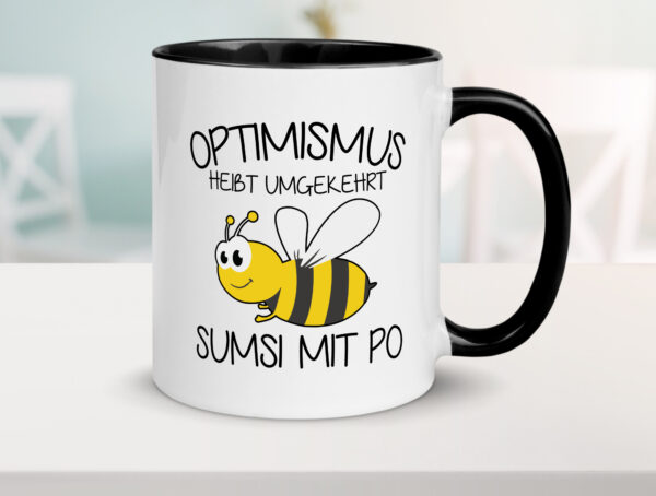 Optimismus umgekehrt heißt Sumsimitpo | Biene Farbige Tasse - Kaffeetasse / Geschenk / Familie