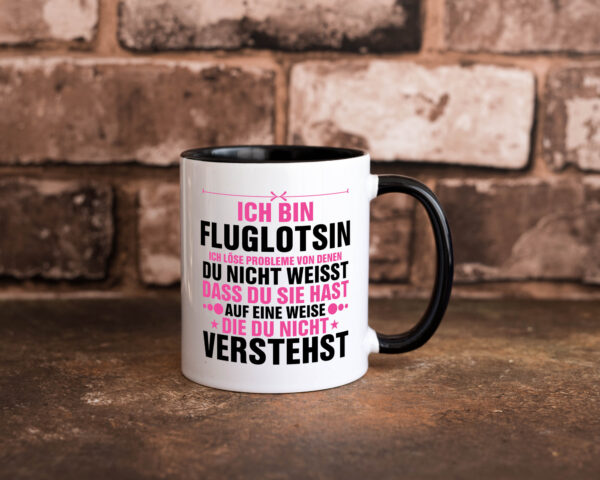 Löse Probleme: Fluglotsin | Flughafen | Flugverkehr Farbige Tasse - Kaffeetasse / Geschenk / Familie