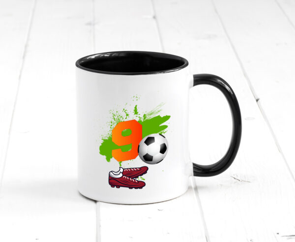 9. Geburtstag | Jungen Fußball | Fußballspieler Farbige Tasse - Kaffeetasse / Geschenk / Familie