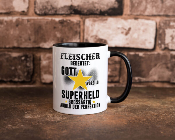 Bedeutung von Fleischer | Schlachterei Farbige Tasse - Kaffeetasse / Geschenk / Familie