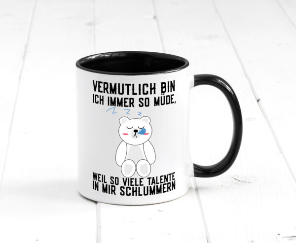 Viele Talente schlummern | schlafender Bär | Superman | Held Farbige Tasse - Kaffeetasse / Geschenk / Familie