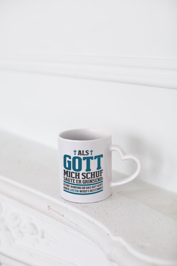 Als Gott mich schuf | Kreuz | Religion - Herzhenkel Tasse - Kaffeetasse / Geschenk / Familie