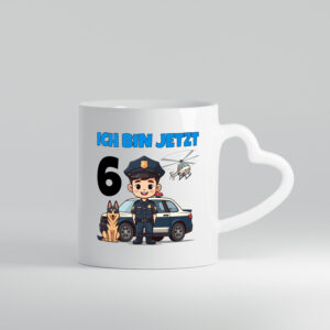 6. Geburtstag | 6 Jahre | Polizei Kind | Polizeiauto - Herzhenkel Tasse - Kaffeetasse / Geschenk / Familie