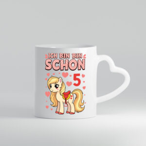 5. Geburtstag | 5 Jahre | Mädchen | Reiten | Pony - Herzhenkel Tasse - Kaffeetasse / Geschenk / Familie