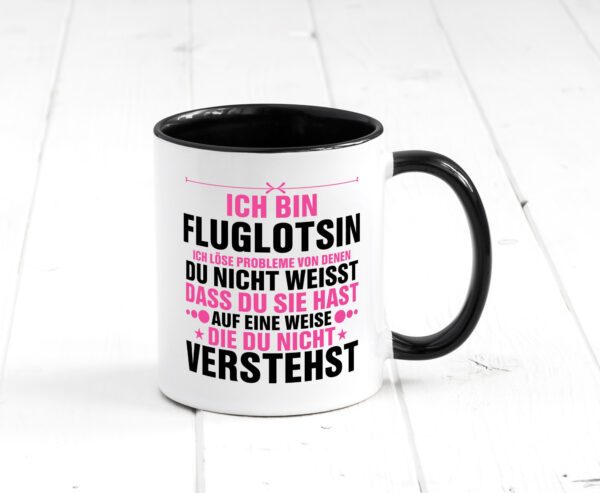 Löse Probleme: Fluglotsin | Flughafen | Flugverkehr Farbige Tasse - Kaffeetasse / Geschenk / Familie