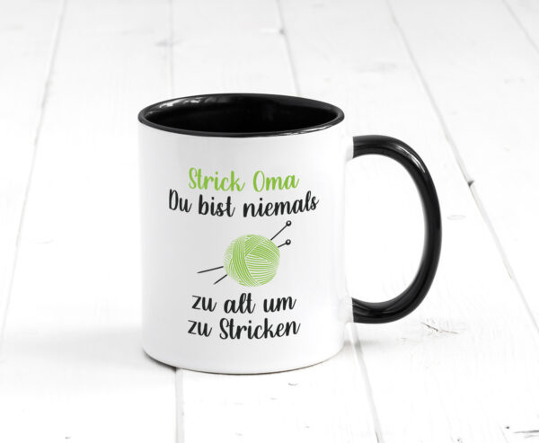 Strickoma, niemals zu alt zum Stricken | Wolle Farbige Tasse - Kaffeetasse / Geschenk / Familie