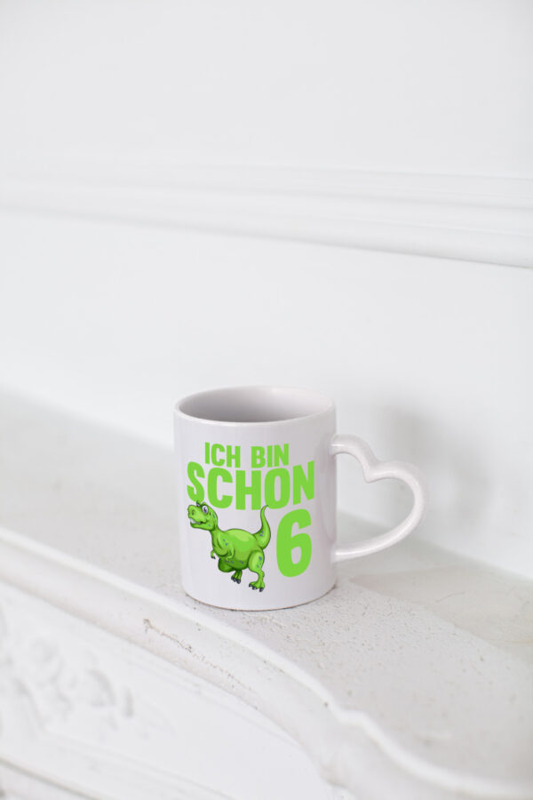 6. Geburtstag | 6 Jahre | Dino | Dinosaurier - Herzhenkel Tasse - Kaffeetasse / Geschenk / Familie