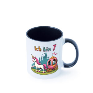 7. Geburtstag | Prinzessin in Kutsche | Einhorn Farbige Tasse - Kaffeetasse / Geschenk / Familie