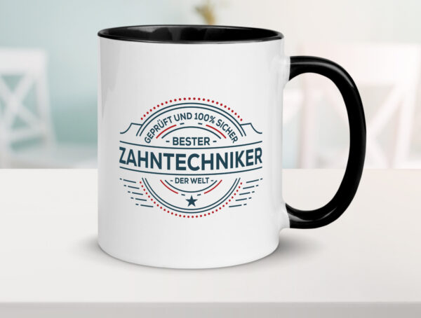 Geprüft und sicher: Zahntechniker | Zahnmedizin Farbige Tasse - Kaffeetasse / Geschenk / Familie