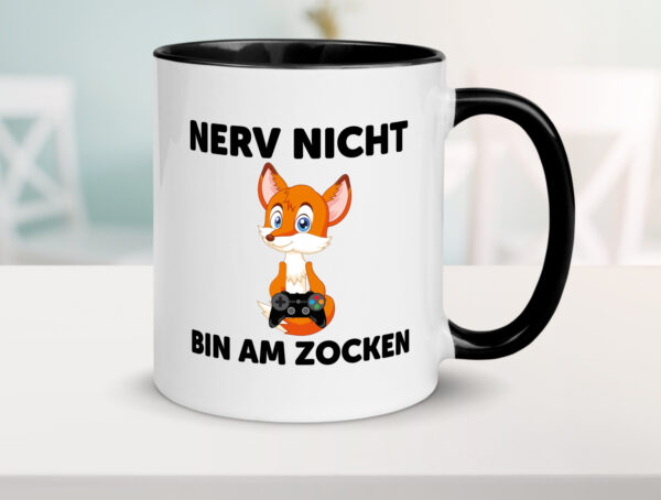 Bin am Zocken | Gaming | Gamer Fuchs | Nerv nicht Farbige Tasse - Kaffeetasse / Geschenk / Familie