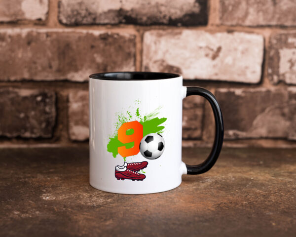 9. Geburtstag | Jungen Fußball | Fußballspieler Farbige Tasse - Kaffeetasse / Geschenk / Familie