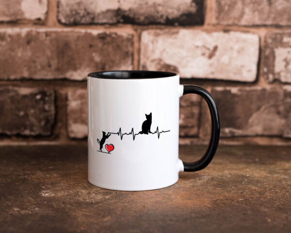 Katzen | Herz | Herzschlag Farbige Tasse - Kaffeetasse / Geschenk / Familie