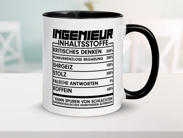 Ingenieur | Beruf Tasse | Inhaltsstoffe | lustig Farbige Tasse - Kaffeetasse / Geschenk / Familie