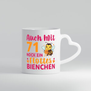 71. Geburtstag | Flottes Bienchen | 71 Jahre - Herzhenkel Tasse - Kaffeetasse / Geschenk / Familie