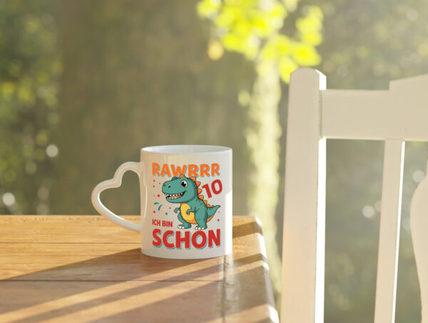 10. Geburtstag | 10 Jahre | Raw Raw ich bin schon 10 | T-Rex - Herzhenkel Tasse - Kaffeetasse / Geschenk / Familie