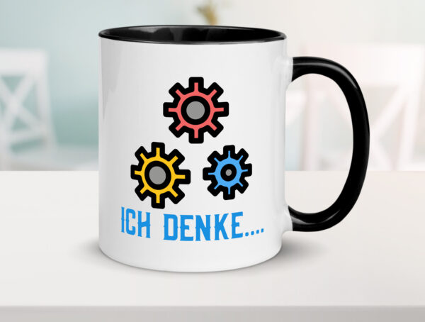 Ich denke | Nachdenken | Zahnräder | Gedanken kreisen Farbige Tasse - Kaffeetasse / Geschenk / Familie