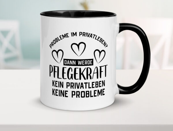 Pflegekraft, kein Privatleben, keine Probleme | Herzen Farbige Tasse - Kaffeetasse / Geschenk / Familie