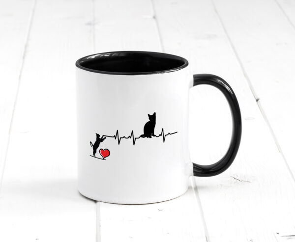 Katzen | Herz | Herzschlag Farbige Tasse - Kaffeetasse / Geschenk / Familie