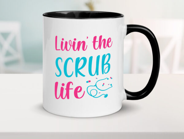 Livin the Scrub life | Stethoskop | Tabletten Farbige Tasse - Kaffeetasse / Geschenk / Familie