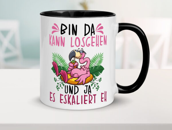 Flamingo | Bin da kann losgehen | Party Farbige Tasse - Kaffeetasse / Geschenk / Familie