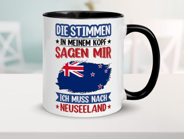 Neuseeland | Urlaub | Stimmen in meinem Kopf | Traumland Farbige Tasse - Kaffeetasse / Geschenk / Familie