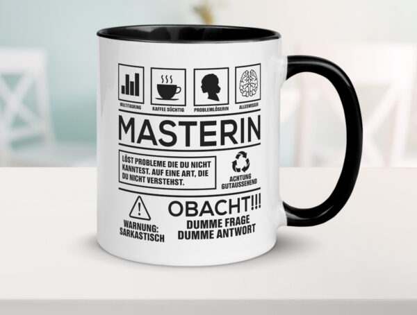 Achtung Probleme Masterin | Student | Uni | Master Studium Farbige Tasse - Kaffeetasse / Geschenk / Familie