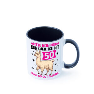 50. Geburtstag | 50 Jahre | Lama | gut aussehen Farbige Tasse - Kaffeetasse / Geschenk / Familie