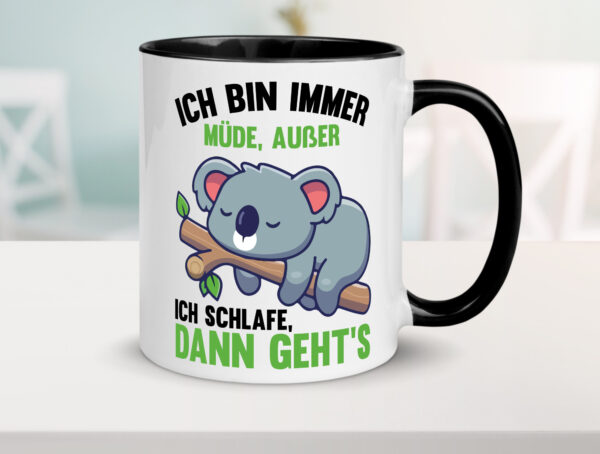 Ich bin immer müde | Schlafmütze | Koala Comic | Schlafen Farbige Tasse - Kaffeetasse / Geschenk / Familie