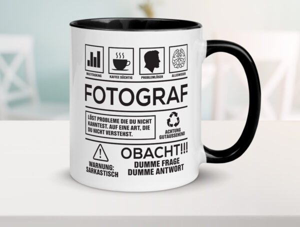 Achtung Probleme Fotograf | Fotografie | Kamera Farbige Tasse - Kaffeetasse / Geschenk / Familie