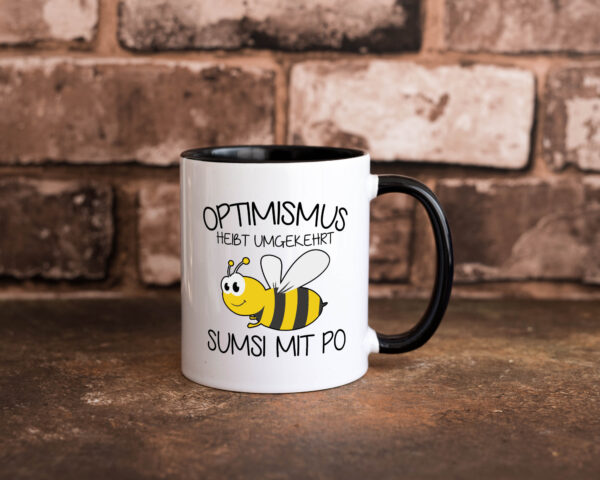 Optimismus umgekehrt heißt Sumsimitpo | Biene Farbige Tasse - Kaffeetasse / Geschenk / Familie