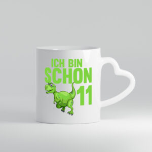 11. Geburtstag | 11 Jahre | Dino | Dinosaurier - Herzhenkel Tasse - Kaffeetasse / Geschenk / Familie