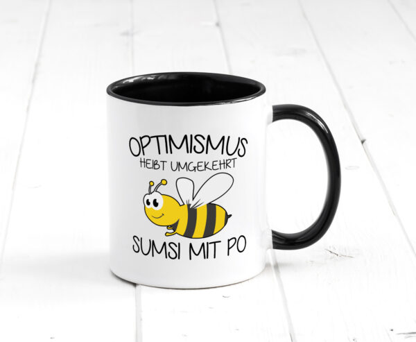 Optimismus umgekehrt heißt Sumsimitpo | Biene Farbige Tasse - Kaffeetasse / Geschenk / Familie