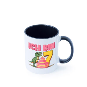 7 Geburtstag | 7 Jahre | Dinosaurier mit Kuchen Farbige Tasse - Kaffeetasse / Geschenk / Familie