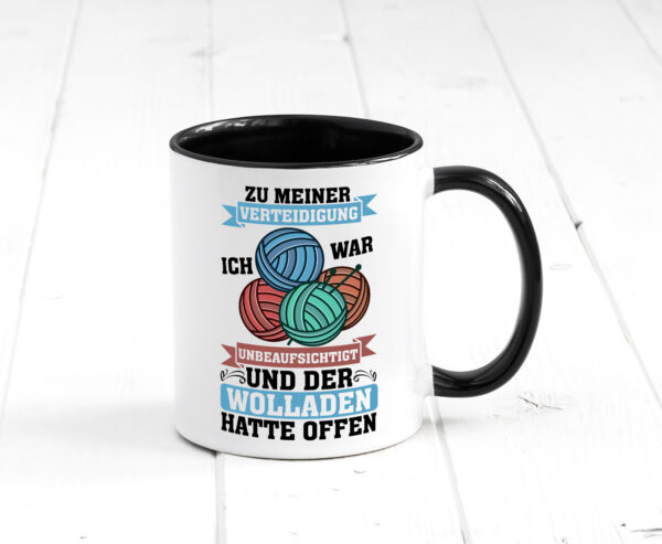 Der Wollladen hatte offen | Stricken | Wolle Farbige Tasse - Kaffeetasse / Geschenk / Familie