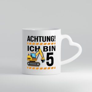 5 Geburtstag Ich bin 5 | Bagger | Bagger Junge - Herzhenkel Tasse - Kaffeetasse / Geschenk / Familie