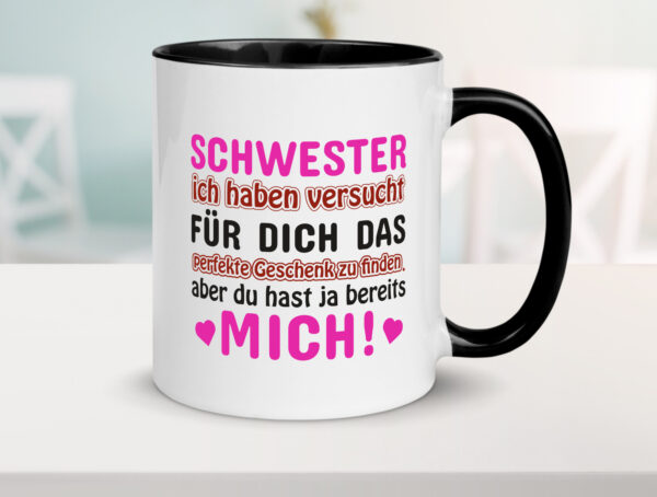 Schwester Tasse | lustiger Spruch | Geschwisterliebe Farbige Tasse - Kaffeetasse / Geschenk / Familie