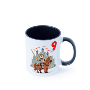 9. Geburtstag | 9 Jahre | Ritter | Junge | Schloss Farbige Tasse - Kaffeetasse / Geschenk / Familie