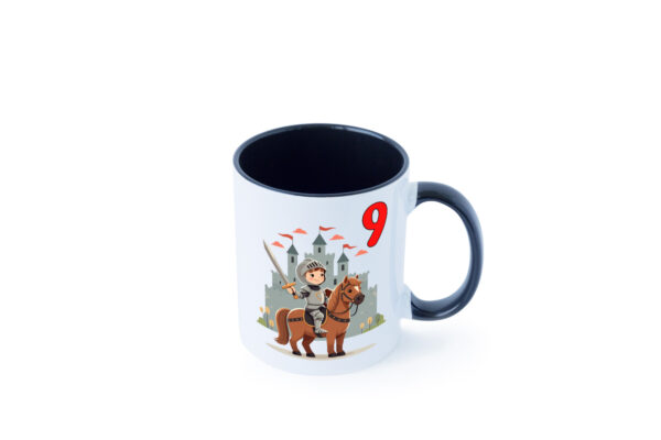 9. Geburtstag | 9 Jahre | Ritter | Junge | Schloss Farbige Tasse - Kaffeetasse / Geschenk / Familie