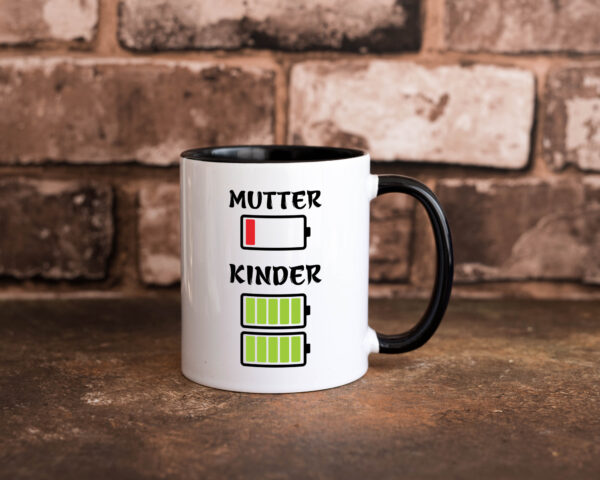 Vollzeit Mama | Keine Power | Batterie leer | Mama mit Herz Farbige Tasse - Kaffeetasse / Geschenk / Familie