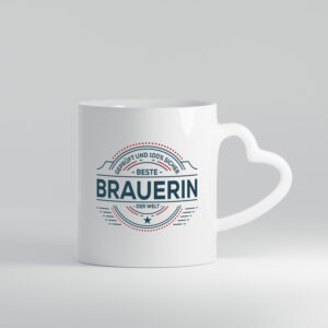 Geprüft und sicher: Brauerin | Bier Brauerin | Brauerei - Herzhenkel Tasse - Kaffeetasse / Geschenk / Familie