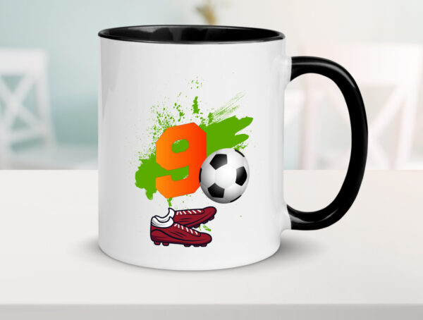 9. Geburtstag | Jungen Fußball | Fußballspieler Farbige Tasse - Kaffeetasse / Geschenk / Familie