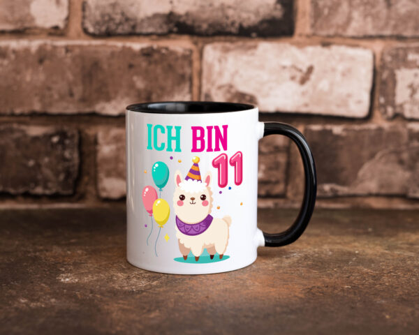 11. Geburtstag | 11 Jahre | Lama | Alpaka Farbige Tasse - Kaffeetasse / Geschenk / Familie